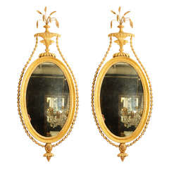 Antique Fine Pair of Hepplewhite Oval Mirrors