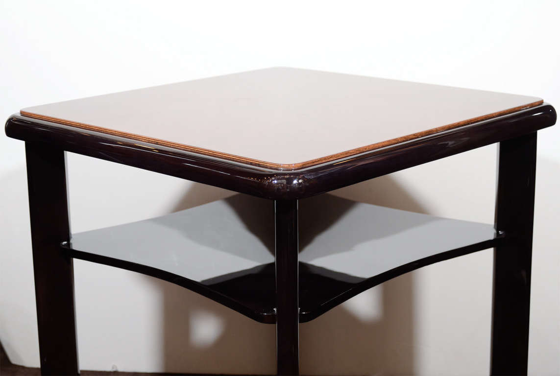 Walnut Streamlined American Art Deco Square Top Two-Tier Occasional Table