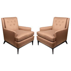 Pair of Mid Century Modern Club Chairs with Button Back Details