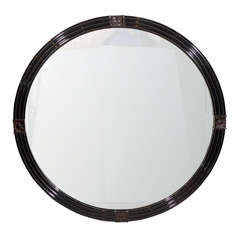 Art Deco Round Fluted Mahogany Mirror Designed by John Stuart