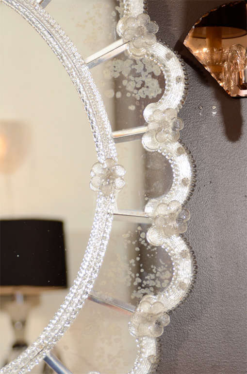 Mid-20th Century Elegant Scalloped Venetian Mirror With Murano Glass Appliqués 