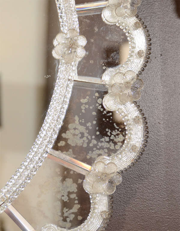 Elegant Scalloped Venetian Mirror With Murano Glass Appliqués  1