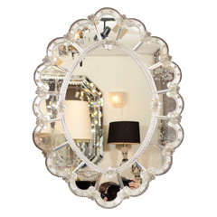 Vintage Elegant Scalloped Venetian Mirror With Murano Glass Appliqués 