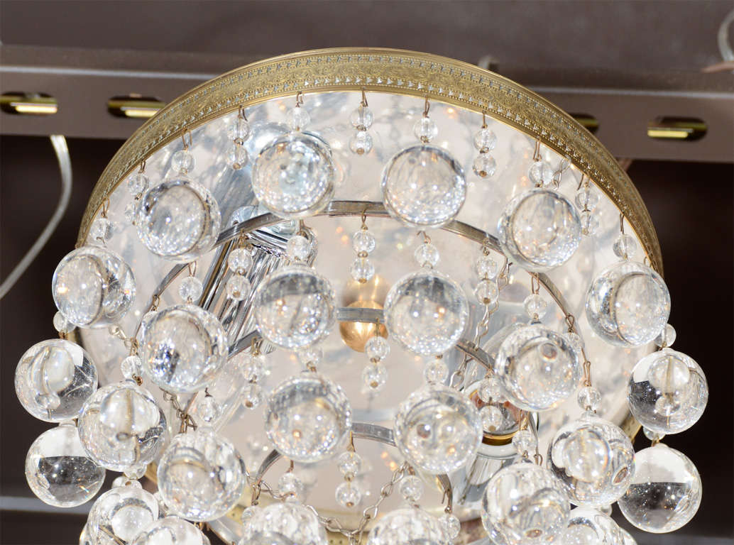 1940's Hollywood Light Fixture with Crystal Ball Drop Details In Excellent Condition In New York, NY