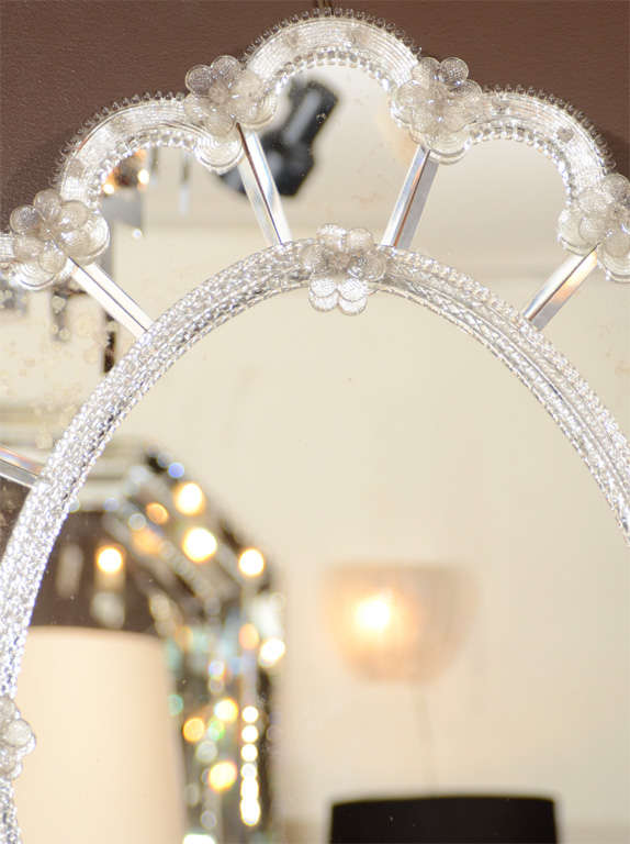 Elegant Scalloped Mirror With Murano Glass Appliqués at 1stDibs