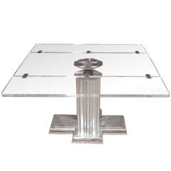Chrome coffee table with adjustable height and lucite top