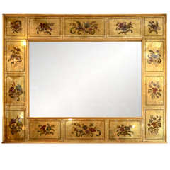 Rectangular gold reverse painted mirror with floral motif