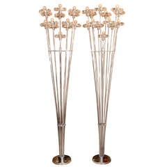 Pair of Tall Chrome Plated "Flower Spray" Floor Lamps