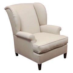 Vintage "Worrell" by Lee Stanton English Wing Chair in Belgian Linen or Custom Fabric