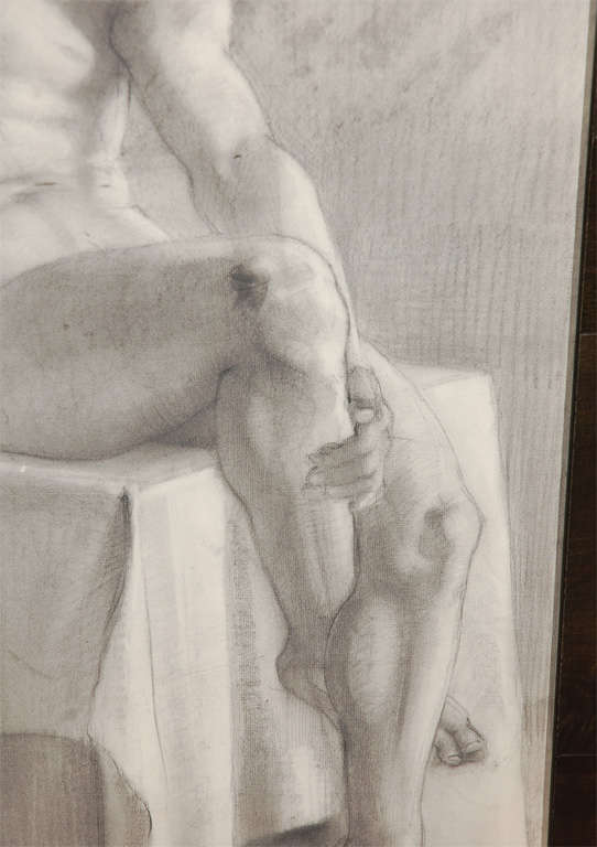 Dibujo francés a carboncillo de desnudo sentado, circa 1910 Francés en venta