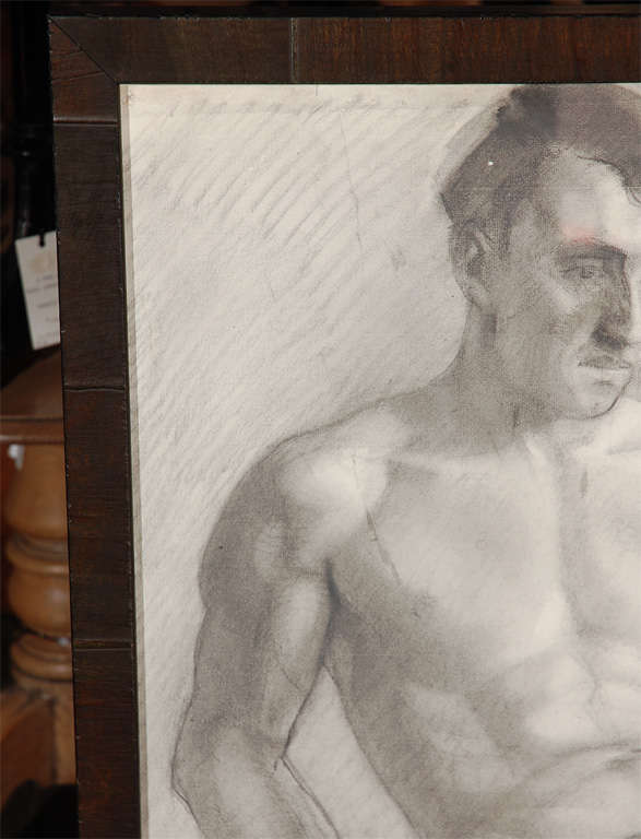 Dibujo francés a carboncillo de desnudo sentado, circa 1910 en Bueno estado para la venta en Los Angeles, CA
