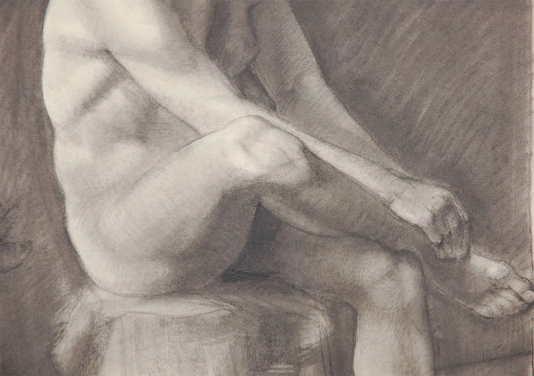 Art Nouveau French Charcoal of a Nude, Circa 1910 For Sale