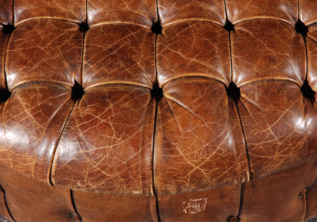 English Round Leather Ottoman, Circa 1880 2