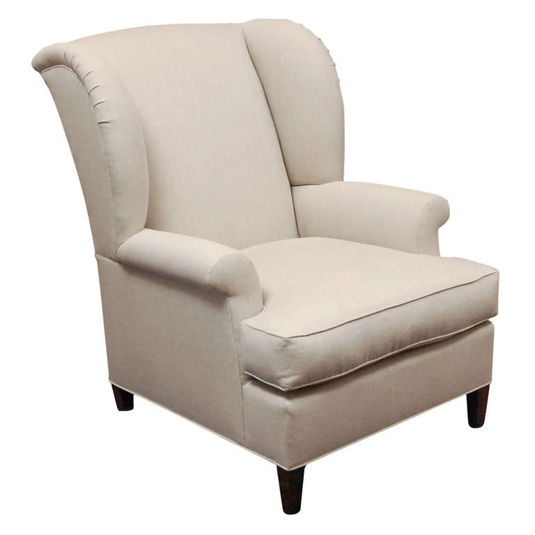 "Worrell" by Lee Stanton English Wing Chair in Belgian Linen or Custom