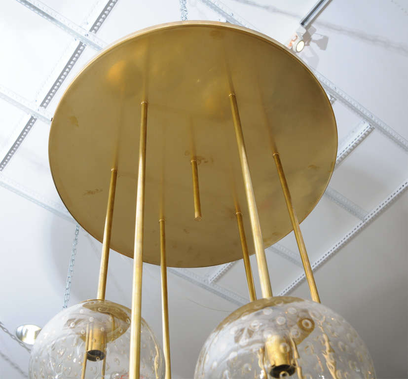 Large Italian Brass and Glass Bubble Light Fixture In Excellent Condition In West Palm Beach, FL