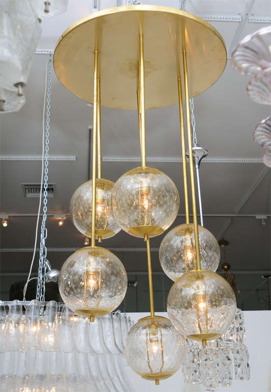 Large Italian Brass and Glass Bubble Light Fixture 1