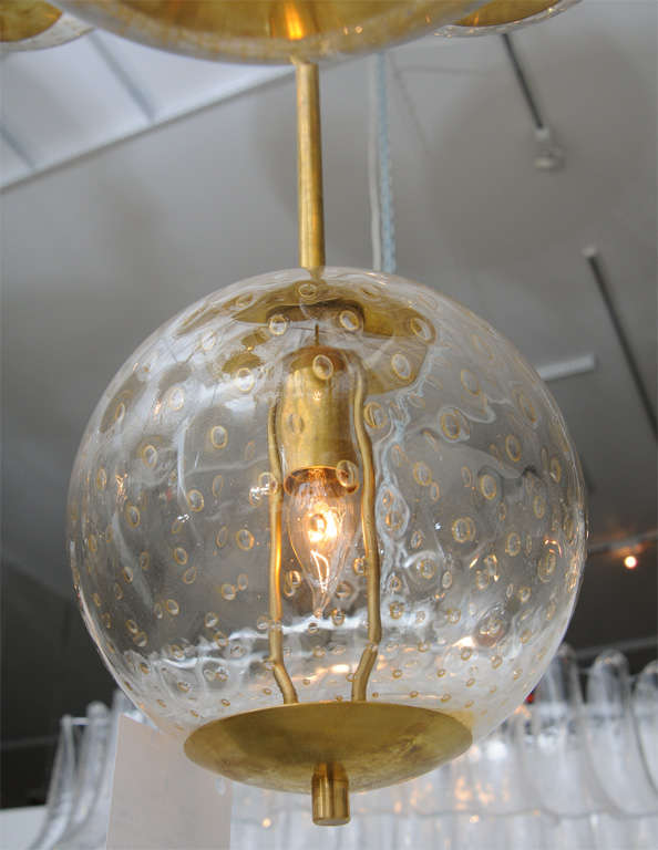 Large Italian Brass and Glass Bubble Light Fixture 2