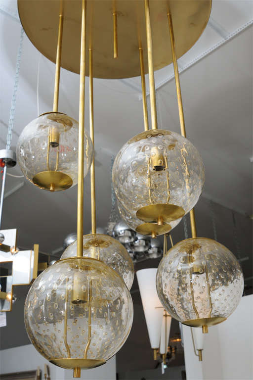 Large Italian Brass and Glass Bubble Light Fixture at 1stdibs