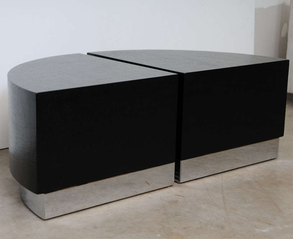Lacquered Grass Cloth Corner Tables by Karl Springer For Sale