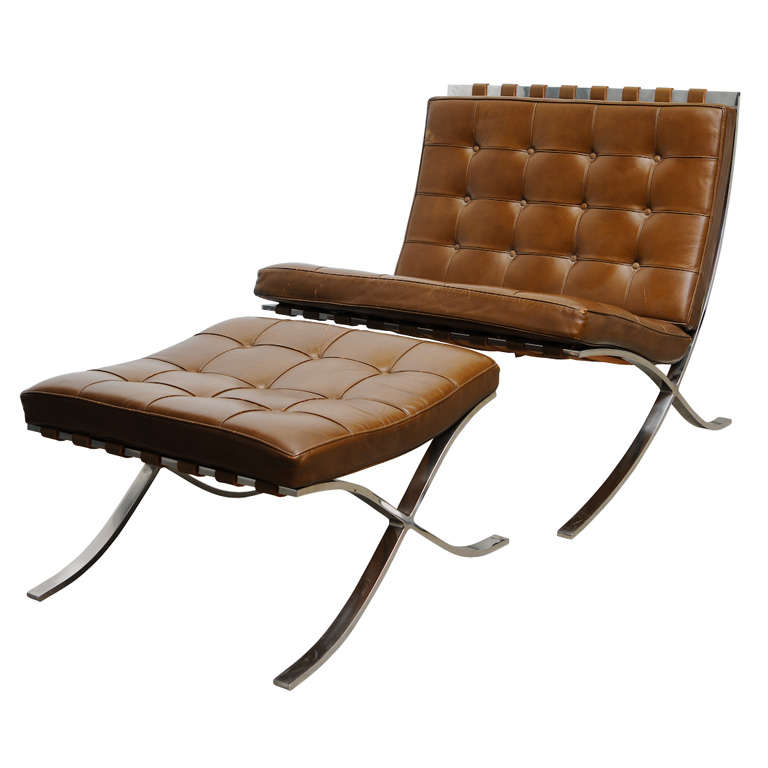 Vintage Mies van der Rohe "Barcelona"Chair and Ottoman at 1stDibs