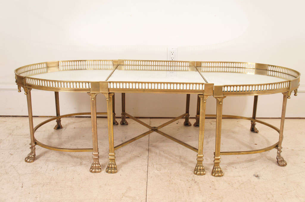 American Galleried 3-Part Mirrored Bronze Low Table