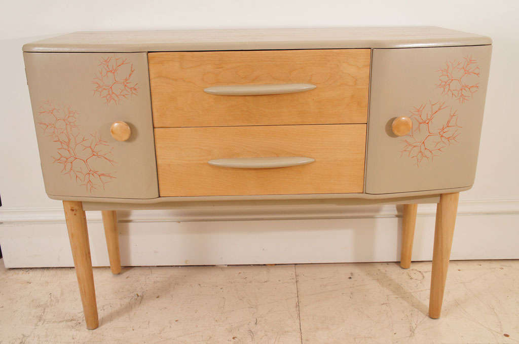 This Classic Heywood Wakefield Server has been Decorated with a Taupe and Red Silkscreen Design