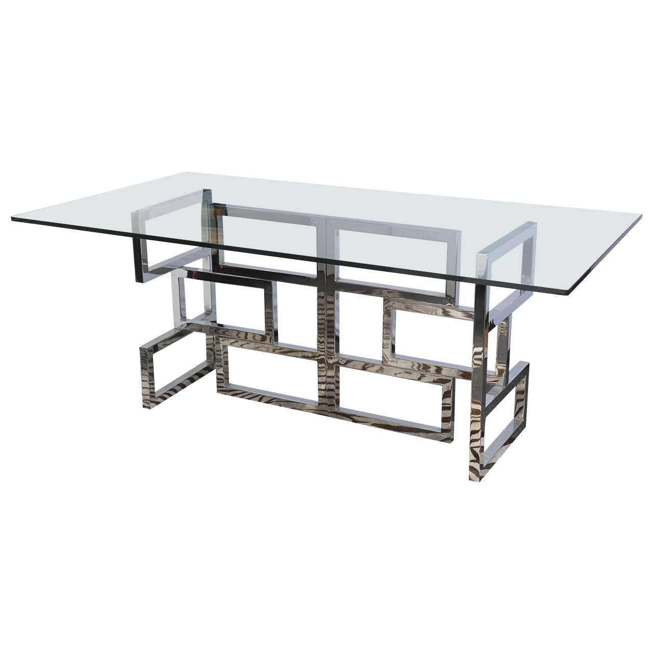 1970s Modernist Chrome and Glass Dining Table