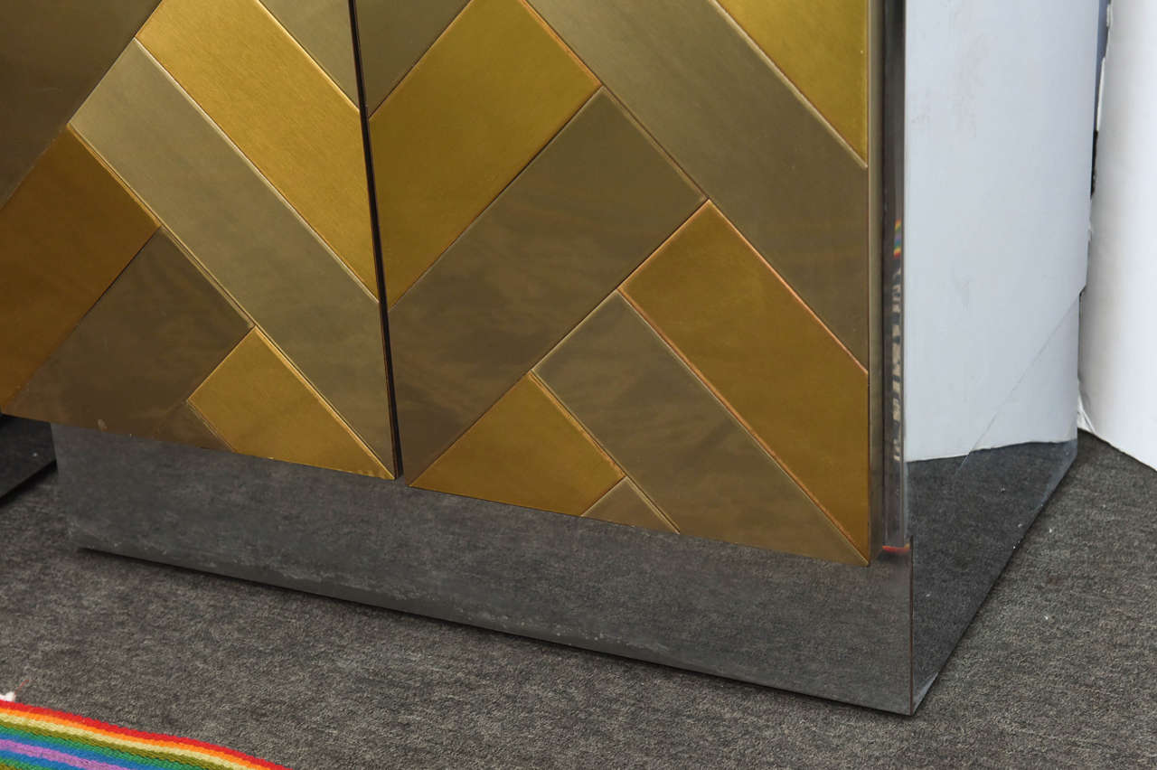 Mirrored, Chrome and Herring Bone Brass Pattern Cabinets by Ello 1