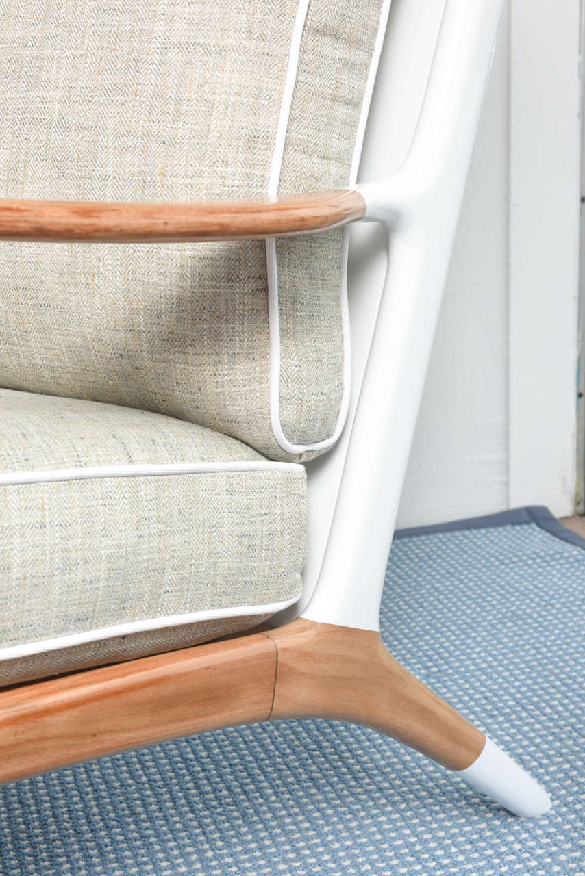 Danish Mid-Century White and Wood Lounge Chair