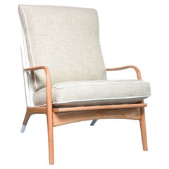 Mid-Century White and Wood Lounge Chair