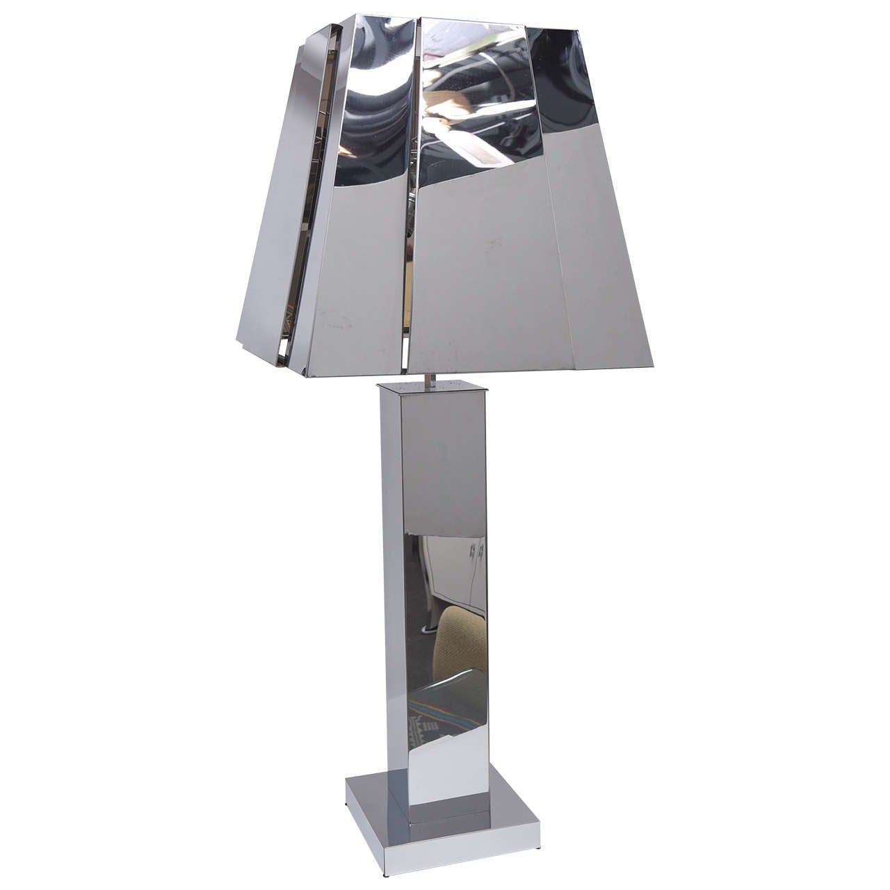 Curtis Jere Sculptural Chrome Table Lamp with Chrome Shade, USA 1976 Signed For Sale
