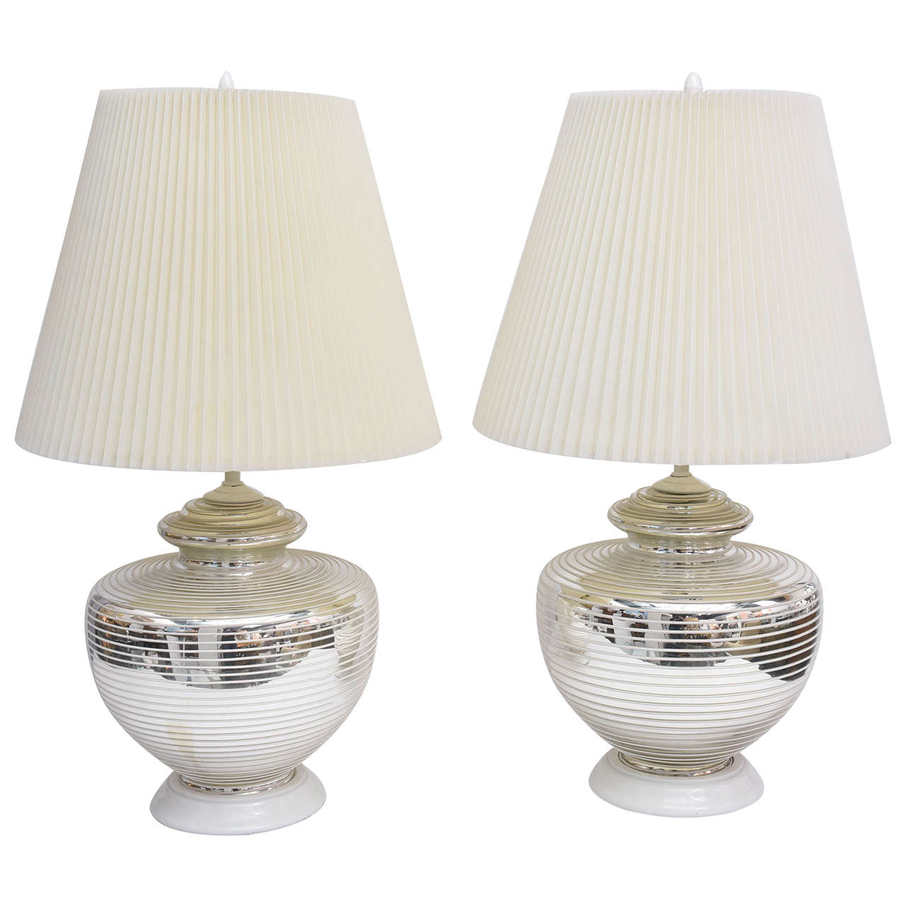 Pair of 1970s Mercury Glass Globe Table Lamps For Sale