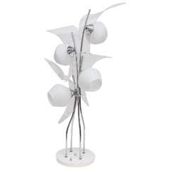 White Sculptural Mid-Century Lucite and Glass Table Lamp