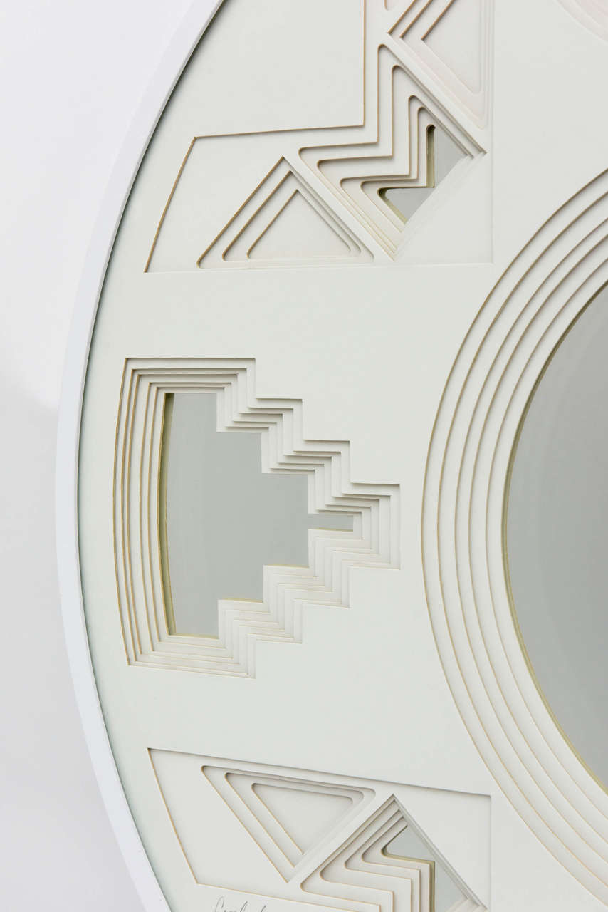 Mid-Century Modern Round Three-Dimensional Six Layer Paper Wall Sculpture Mirror by Greg Copeland