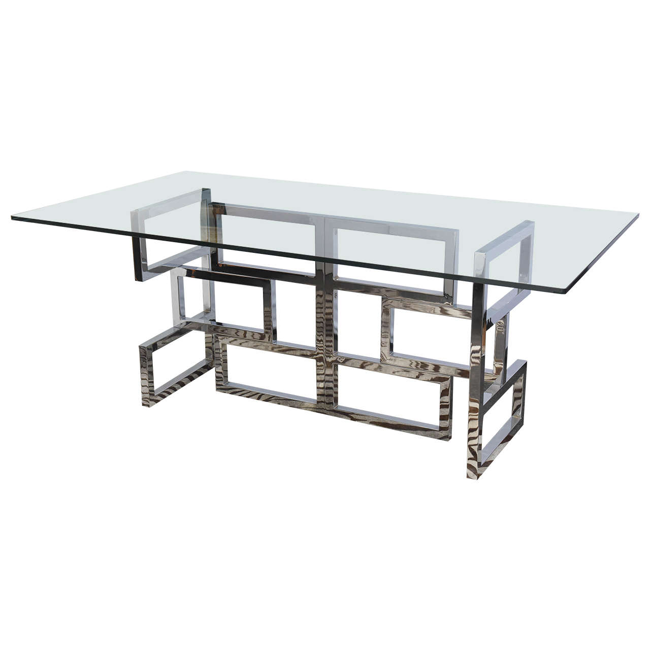 1970s Modernist Chrome and Glass Dining Table at 1stDibs