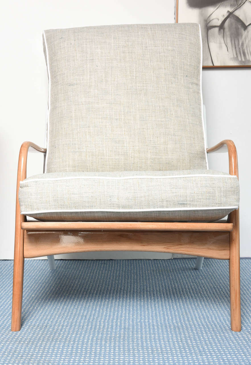 MidCentury White and Wood Lounge Chair at 1stDibs