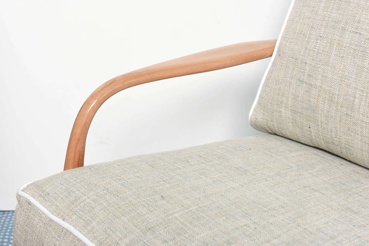 MidCentury White and Wood Lounge Chair at 1stDibs