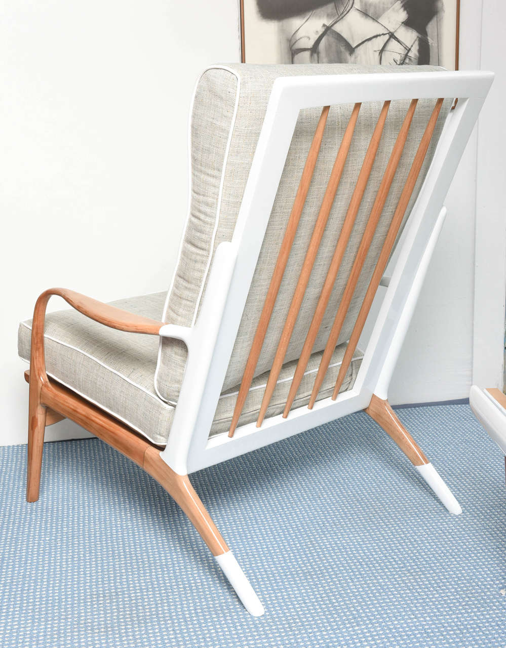 MidCentury White and Wood Lounge Chair at 1stDibs