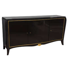 French Late Art Deco Black Lacquer and Parcel-Gilt Credenza, Andre Arbus