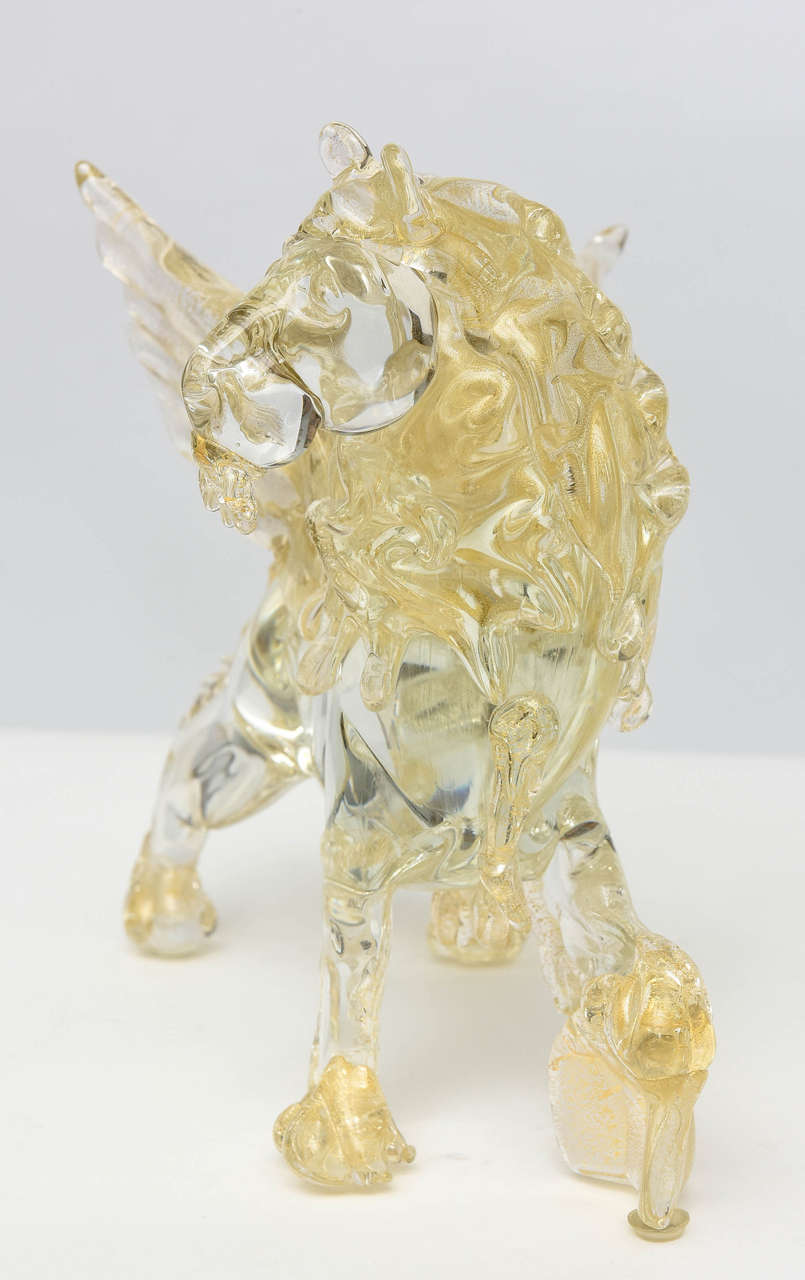 Italian Modern Clear and Amber Glass Winged Recumbent Lion, Murano 1