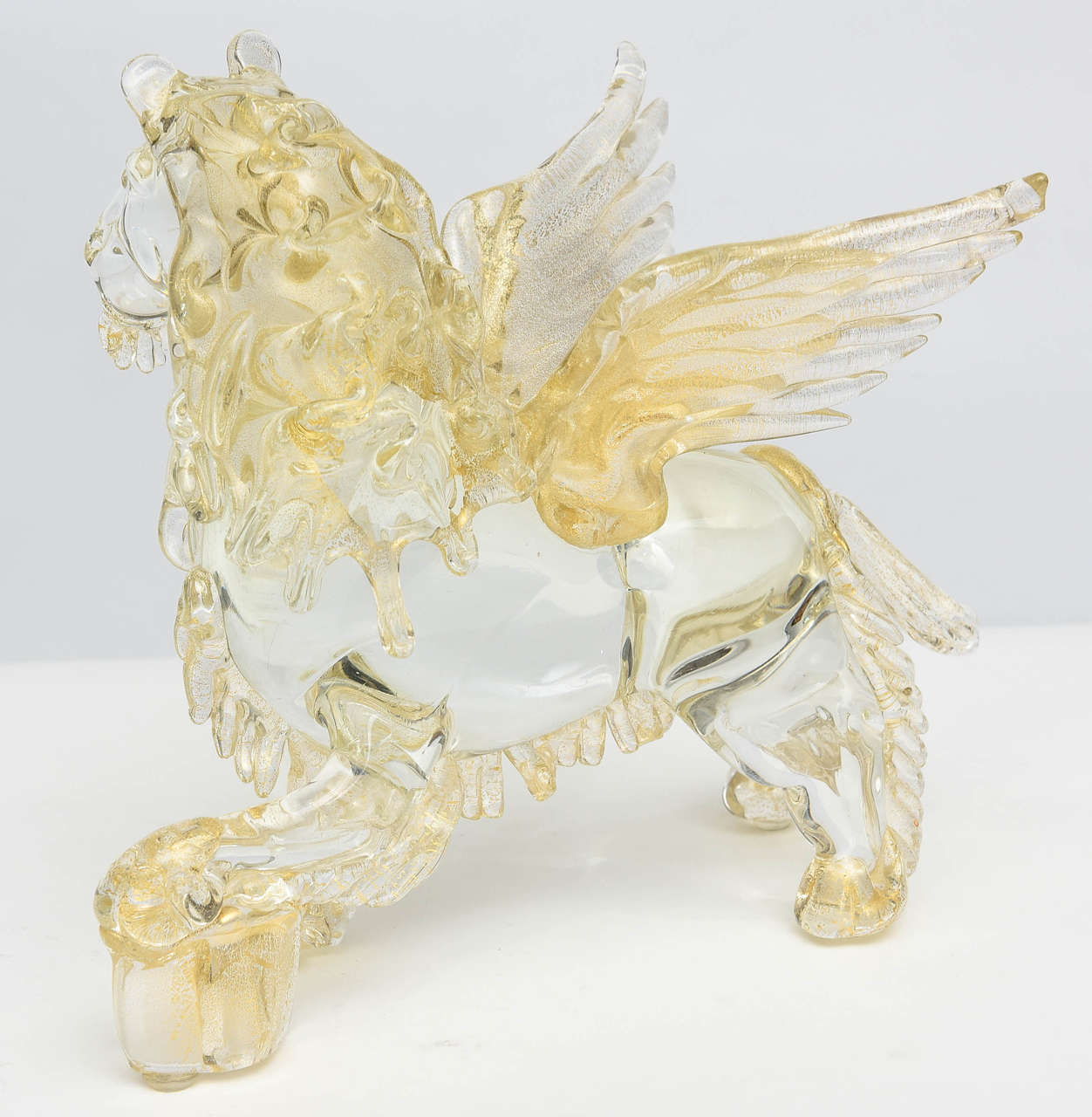 Italian Modern Clear and Amber Glass Winged Recumbent Lion, Murano 2