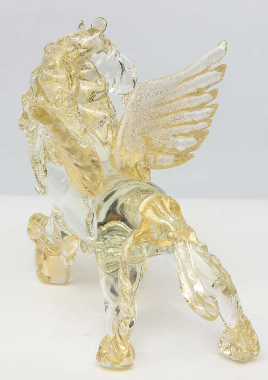Italian Modern Clear and Amber Glass Winged Recumbent Lion, Murano 3