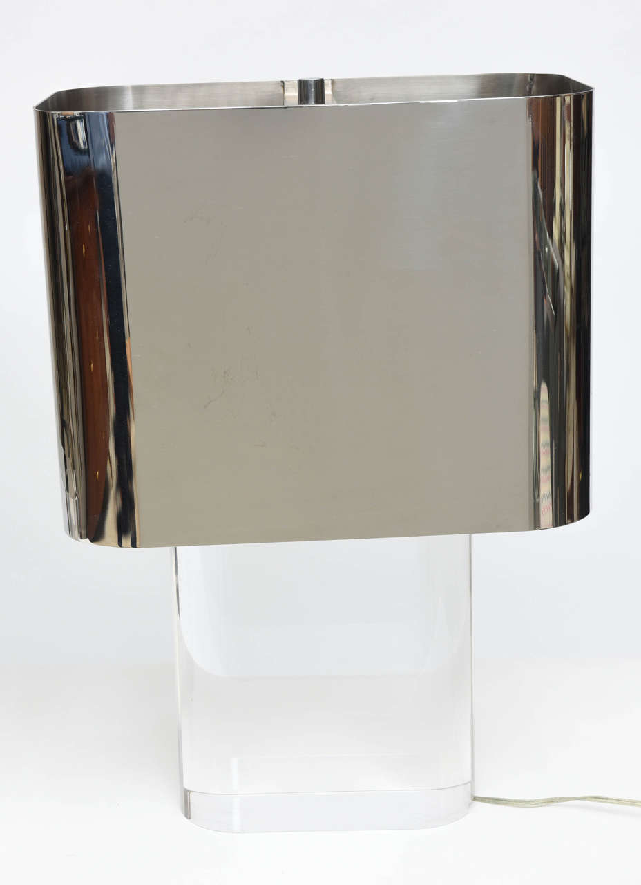 Mid-Century Modern American Modern Pair of Lucite and Polished Chrome Lamps, Karl Springer