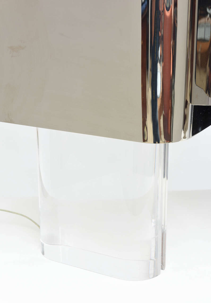 Late 20th Century American Modern Pair of Lucite and Polished Chrome Lamps, Karl Springer
