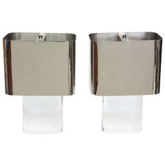 American Modern Pair of Lucite and Polished Chrome Lamps, Karl Springer 8