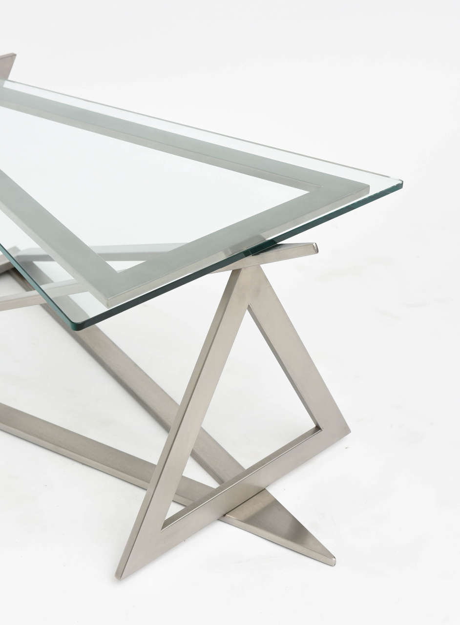 Mid-Century Modern Italian Modern Stainless Steel and Glass Table Attributed to Giovanni Offredi For Sale