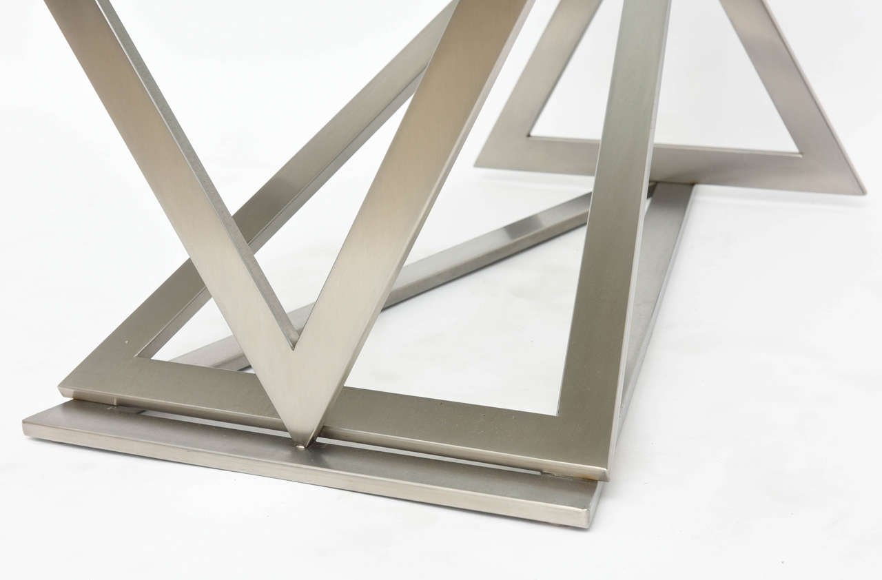 Italian Modern Stainless Steel and Glass Table Attributed to Giovanni Offredi For Sale 1