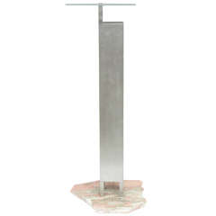 Lampe italienne "Memphis" en inox:: marbre et verre:: attribuée à E. Sottsass