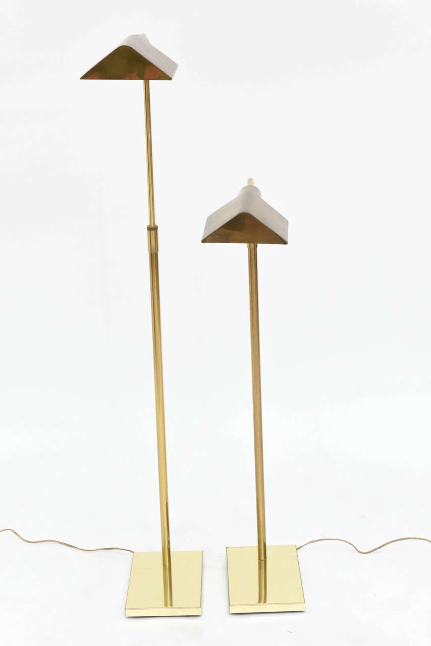 Mid-Century Modern Pair of Brass Adjustable Pharmacy Floor Lamps in the Style of Cedric Hartman