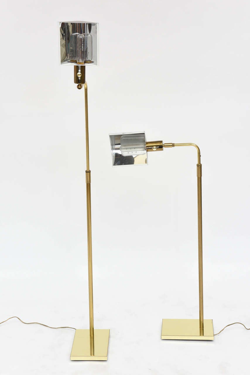 Pair of Brass Adjustable Pharmacy Floor Lamps in the Style of Cedric Hartman In Excellent Condition In Hollywood, FL